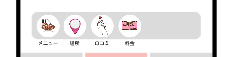 インスタのハイライトのまとめ部分（メニュー・場所・口コミ・料金）イラスト