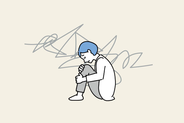三角座りで落ち込む女性のイラスト