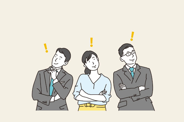 閃いている男女３人のイラスト