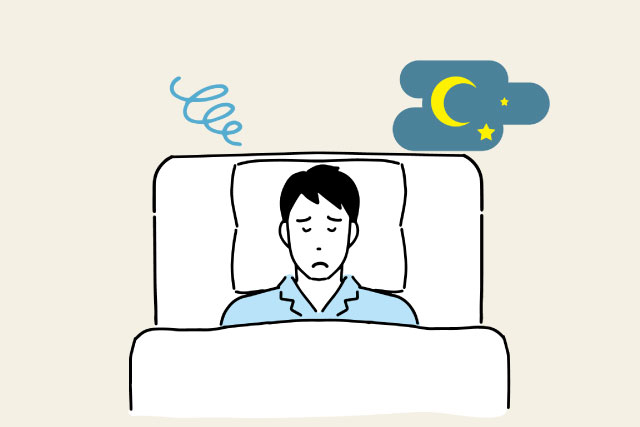 なかなか寝付けない男性のイラスト
